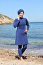 Semi-Zippered Closed Hijab Swimsuit with Weared Waist Tights 3250