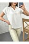 Women's White V-Neck Collared Aerobin Blouse - 2
