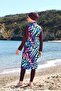 Digital Printed Long Gilet Model Closed Hijab Swimsuit 3484 - 7