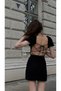 Women's Backless Rope Tie Detail Gathered Short Sleeve Top Gathering Detail Mini Summer Dress - 2