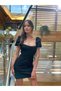 Women's Backless Rope Tie Detail Gathered Short Sleeve Top Gathering Detail Mini Summer Dress - 3