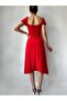 Women's Chest Draped Aerobin Fabric Slit Midi Dress - 5