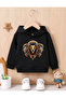 Children's Lion Printed Hooded Sweatshirt - Kids Hooded Black Sweat
