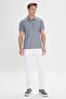 Men's Navy Blue Slim Fit Slim Fit Cotton Polo Neck T-Shirt - 2
