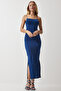 Women's Blue Rope Strap Slit Saran Sandy Dress DZ00114 - 2