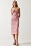 Women's Dust Rose White Floral Slit Summer Knit Dress CI00029