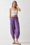 Women's Dark Purple Pocketed Linen Viscose Baggy Trousers CV00001