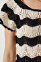 Women's Black Cream Openwork Knitwear Blouse YU00012 - 7