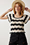 Women's Black Cream Openwork Knitwear Blouse YU00012 - 2