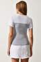 Women's White Gray Color Block Knitted Blouse KJ00005 - 5