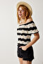Women's Black Cream Openwork Knitwear Blouse YU00012 - 5