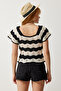 Women's Black Cream Openwork Knitwear Blouse YU00012 - 8