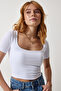 Women's White Square Collar Crop Knitted T-Shirt AN00170 - 4