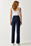 Women's Navy Blue High Waist Lycra Comfortable Knitted Trousers RV00090 - 6