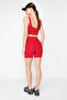 Kırmızı Fırçalı Soft Kumaş İç Bel Cep Detaylı Örme Spor Şort/Kısa Tayt THMSS24TY00020 - 6