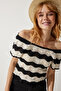 Women's Black Cream Openwork Knitwear Blouse YU00012 - 6
