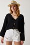 Women's Black V-Neck Seasonal Crop Knitwear Cardigan MC00255 - 4
