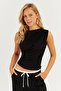 Women's Black Gathered Blouse YZ625 - 7
