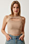 Women's Biscuit Cut Out Detailed Ribbed Crop Knitted Blouse KH00089 - 2