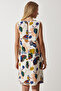 Women's Cream Oil Green Patterned Linen Viscose Mini Dress BH00343 - 5