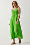 Women's Pistachio Green Strap Patterned Viscose Dress UB00236 - 3