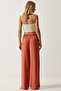 Women Regular Fit Plain Drawstring Wide Leg Pants, Brown - 6