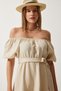 Women's Cream Carmen Collar Belted Summer Muslin Dress MX00157 - 3