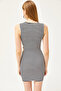 Women's Black and White Side Cut Out Detailed Lycra Mini Dress ELB-19001815 - 6