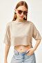 Women's Beige Modal Buttoned Soft Textured Crop Blouse BLZ-19002531 - 3