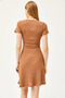 Women's Camel Double Breasted Collar Short Sleeve Mini Flared Dress ELB-19002059 - 5