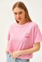 Women's Pink Mom Embroidered 2 Thread Oversize T-Shirt TSH-19000785 - 5