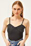 Women's Black Strap Stone Detailed Ottoman Crop Blouse BLZ-19002524 - 2