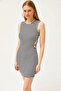 Women's Black and White Side Cut Out Detailed Lycra Mini Dress ELB-19001815 - 2