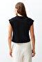 Siyah %100 Kalın Pamuklu Polo Yaka Regular/Normal Kalıp Örme T-Shirt TWOSS24TS00075 - 6