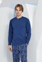 Men's Long Sleeve Midi Collar Indigo Pajamas Set C9T2N5O6 - 2