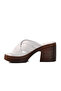 523004 White Genuine Leather Women's Heeled Slippers - 2