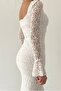 White Laced and Tulle Sleeves Design Smocked Square Neck Midi Dress 209 - 3