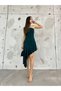 Women's Strapless Collar Asymmetrical Cut Ruffle Detailed Dress - 4