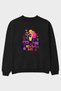 Retro Girl Party Front Printed Black Oversize Sweatshirt Men's Women's Crew Neck