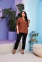 Large Size Brown Shirt with Pocket Cover Stone Detail - 5