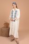 Evil Eye Bead Embroidered Wide Sleeve Shirt Collar Viscose Fabric Women's Dress Ecru Summer / Spring - 4