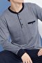 Men's Long Sleeve Button Collar Seasonal 100% Cotton Navy Blue Pajamas Set C9T2N6O1 - 3