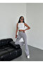 Women's Gray High Waist Ribbed Flared Leg Leggings