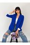 Women's Blazer Jacket with Sax Folded Sleeves and Striped Inner Lining - 4