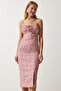 Women's Vibrant Dried Rose Floral Slit Summer Knitted Dress CI00029 - 3