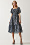 Women's Navy Blue Cream Patterned Summer Woven Dress MX00153 - 5