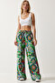 Women's Green Orange Patterned Flowing Viscose Palazzo Trousers EN00606 - 3