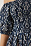 Women's Navy Blue Cream Patterned Summer Woven Dress MX00153 - 6