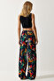 Women's Navy Blue Yellow Patterned Flowing Viscose Palazzo Trousers EN00606 - 6