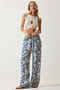 Women's Cream Navy Blue Patterned Flowy Viscose Palazzo Trousers EN00606 - 3
